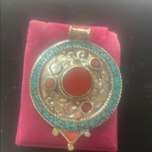 Price drop Turquoise & red-orange Tribal/Bohemian Silver setting